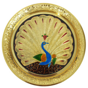 Brass Mukali Painted Peacock Design 15cm Plate